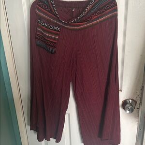 Bohemian Maroon Wide-Leg Pants